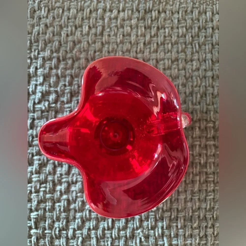 Vintage Ruby Red Mid Century Glass Pitcher-Ruffle Rim with Clear Handle